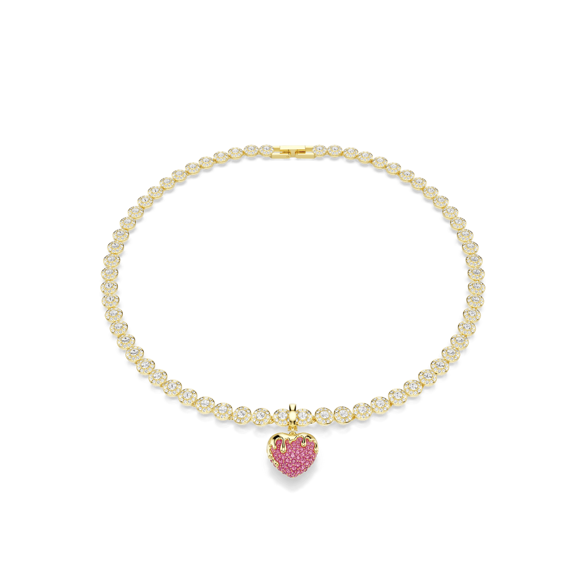 Idyllia charm, Round cut, Heart, Pink, 18K gold finish