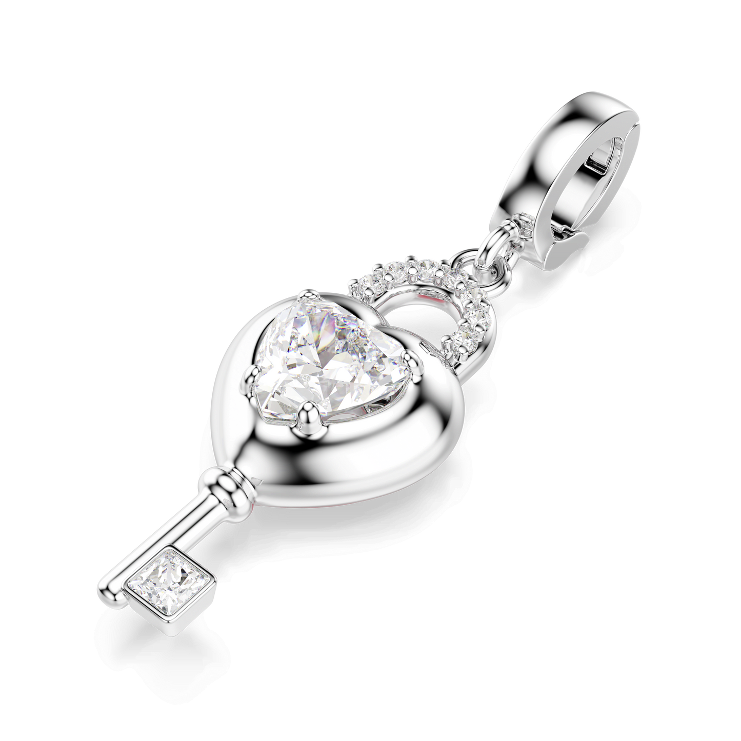 Idyllia charm, Mixed cuts, Heart with key, White, Rhodium plated 5742957