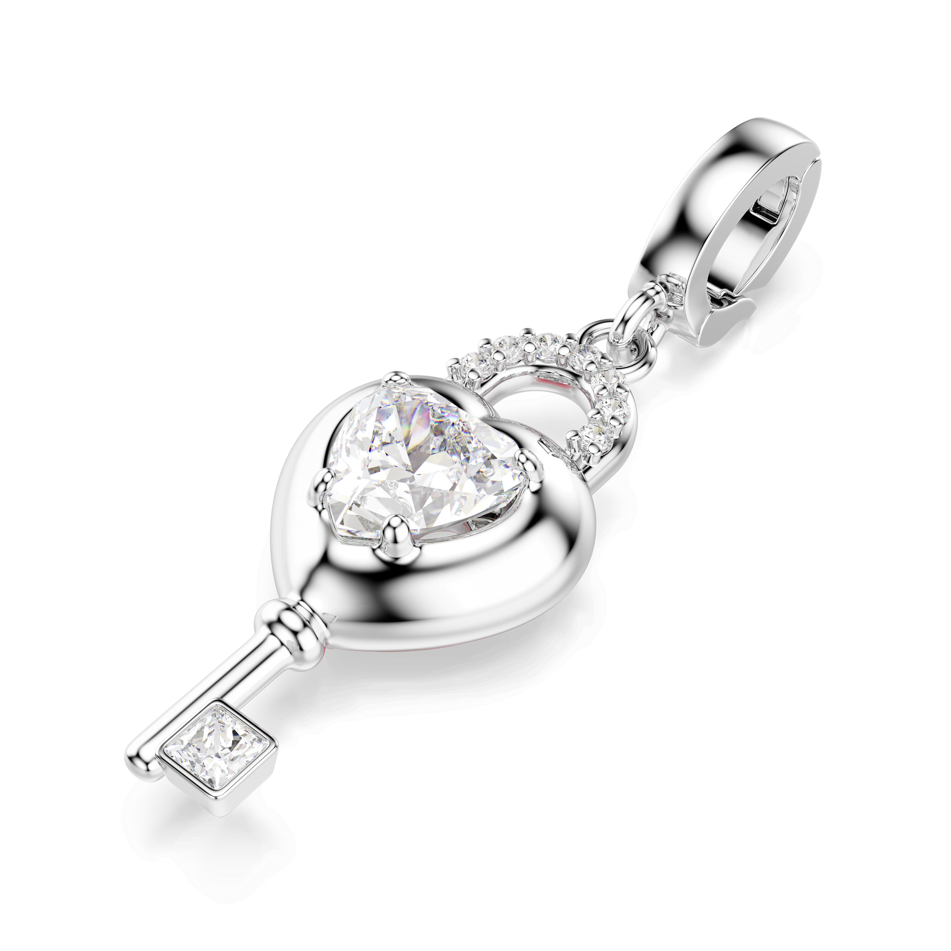 Idyllia charm, Mixed cuts, Heart with key, White, Rhodium plated 5742957