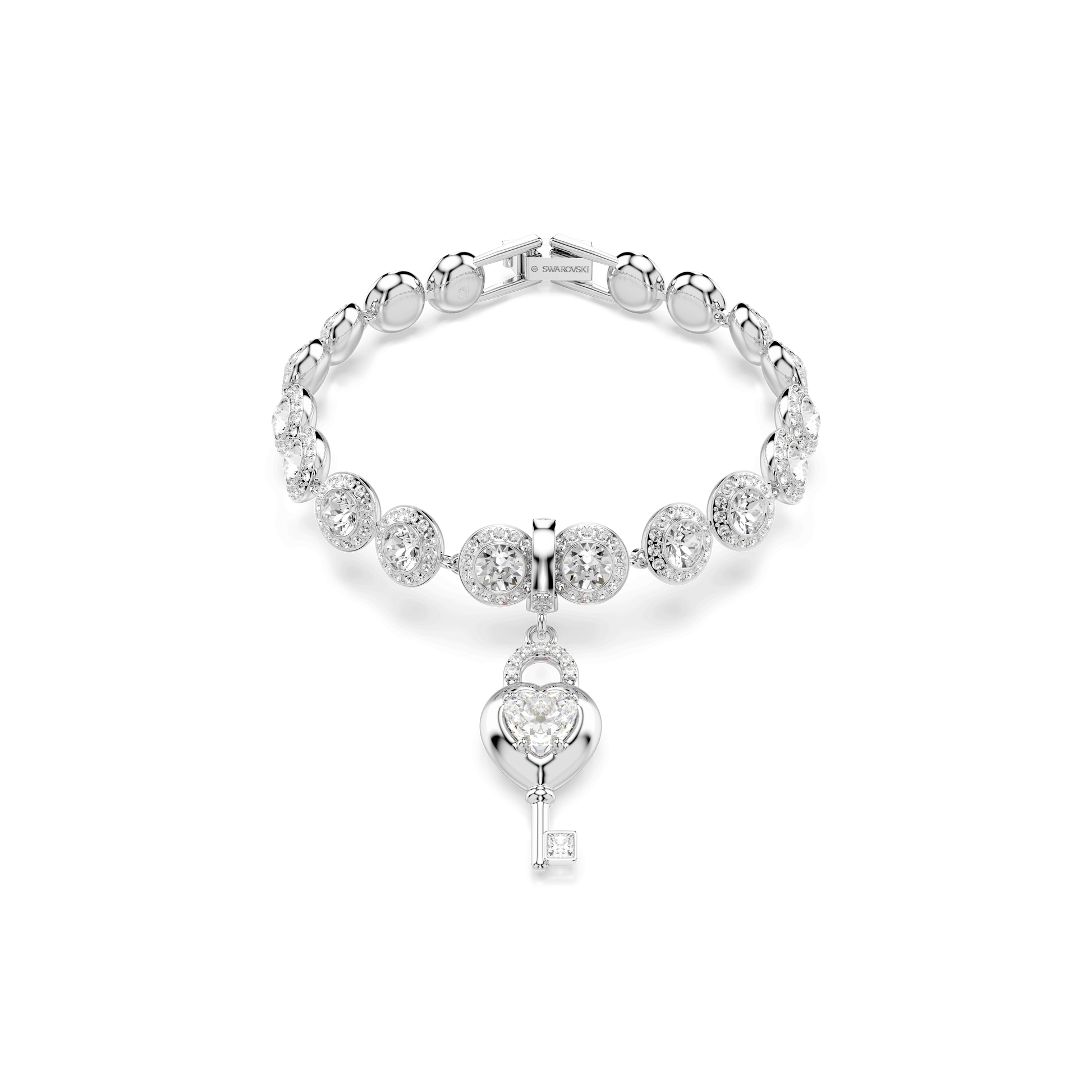 Idyllia charm, Mixed cuts, Heart with key, White, Rhodium plated 5742957