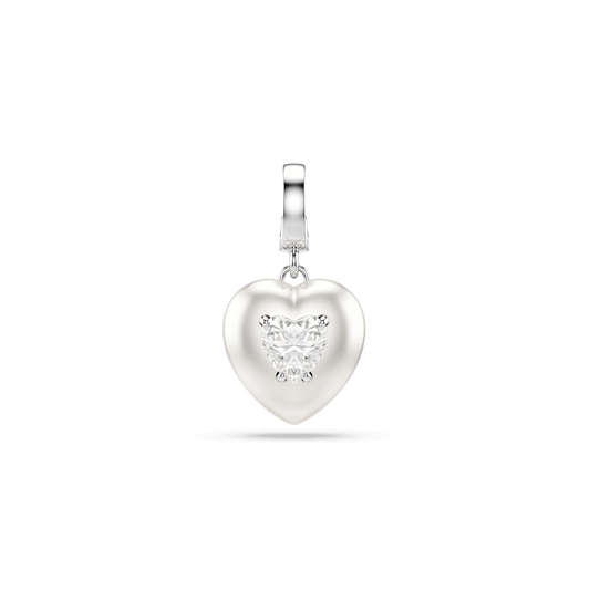 Idyllia charm, Mixed cuts, Pearl-colored coating, Heart, White, Rhodium plated 5742960