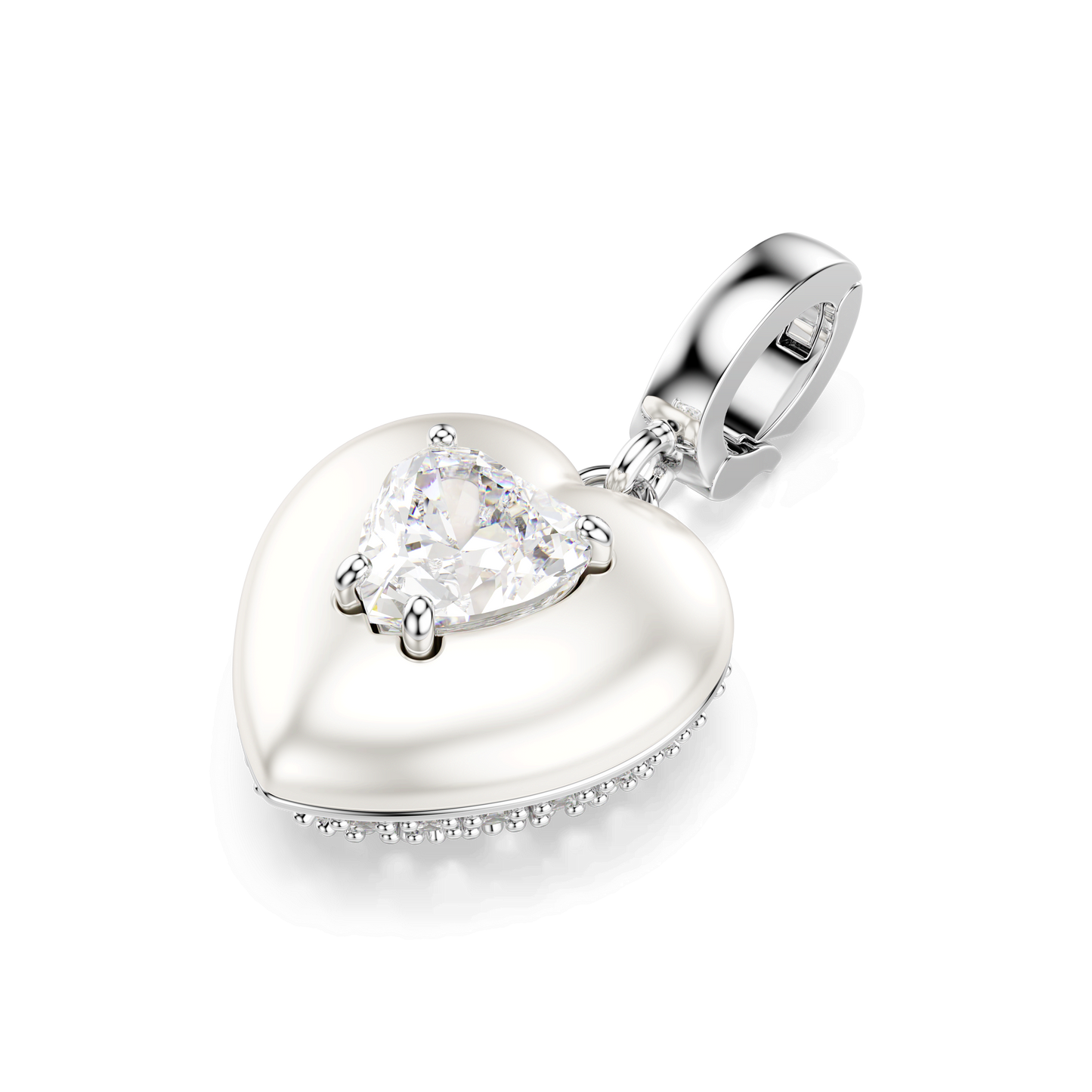Idyllia charm, Mixed cuts, Pearl-colored coating, Heart, White, Rhodium plated 5742960