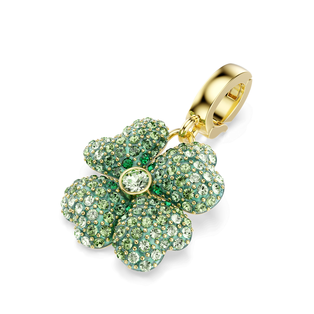 Idyllia charm, Clover, Green, 18K gold finish