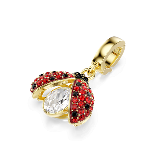 Idyllia charm, Mixed cuts, Ladybug, Red, 18K gold finish