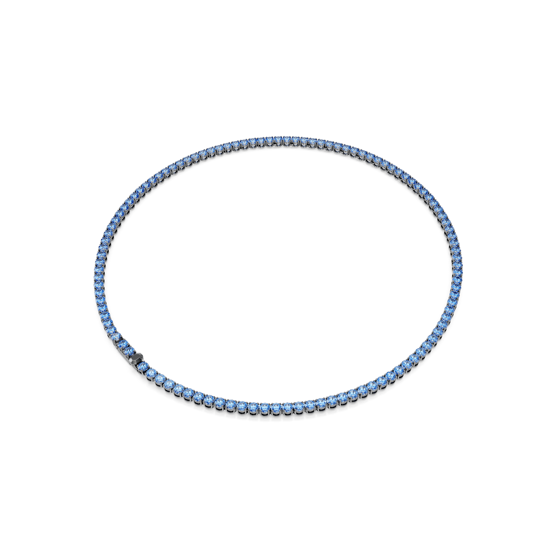 Matrix Tennis necklace, Round cut, Blue, Ruthenium plated 5743450