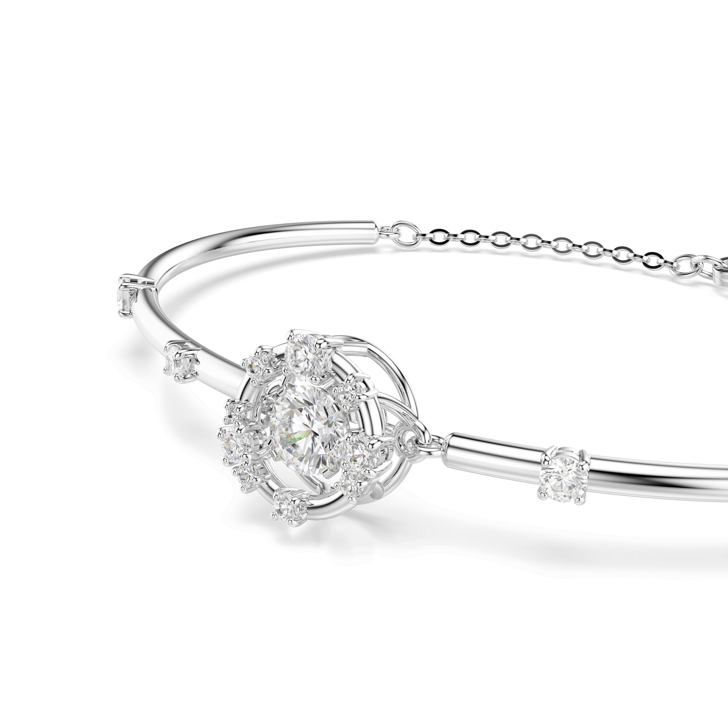 Constella bangle, Round cut, Dancing stone, White, Rhodium plated 5743523