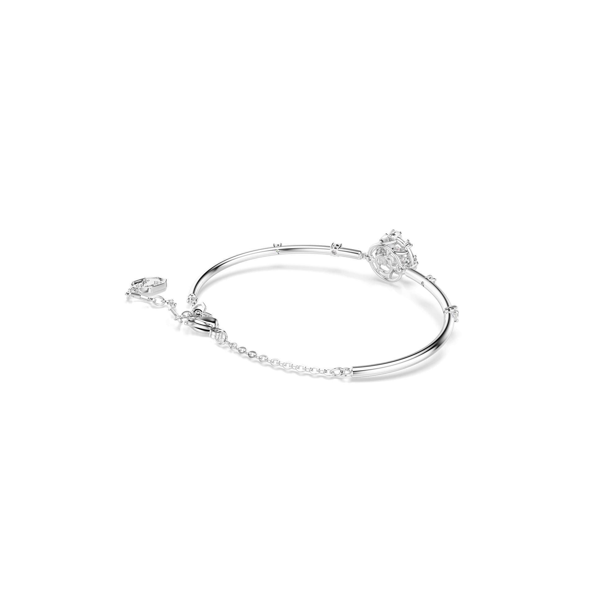 Constella bangle, Round cut, Dancing stone, White, Rhodium plated 5743523