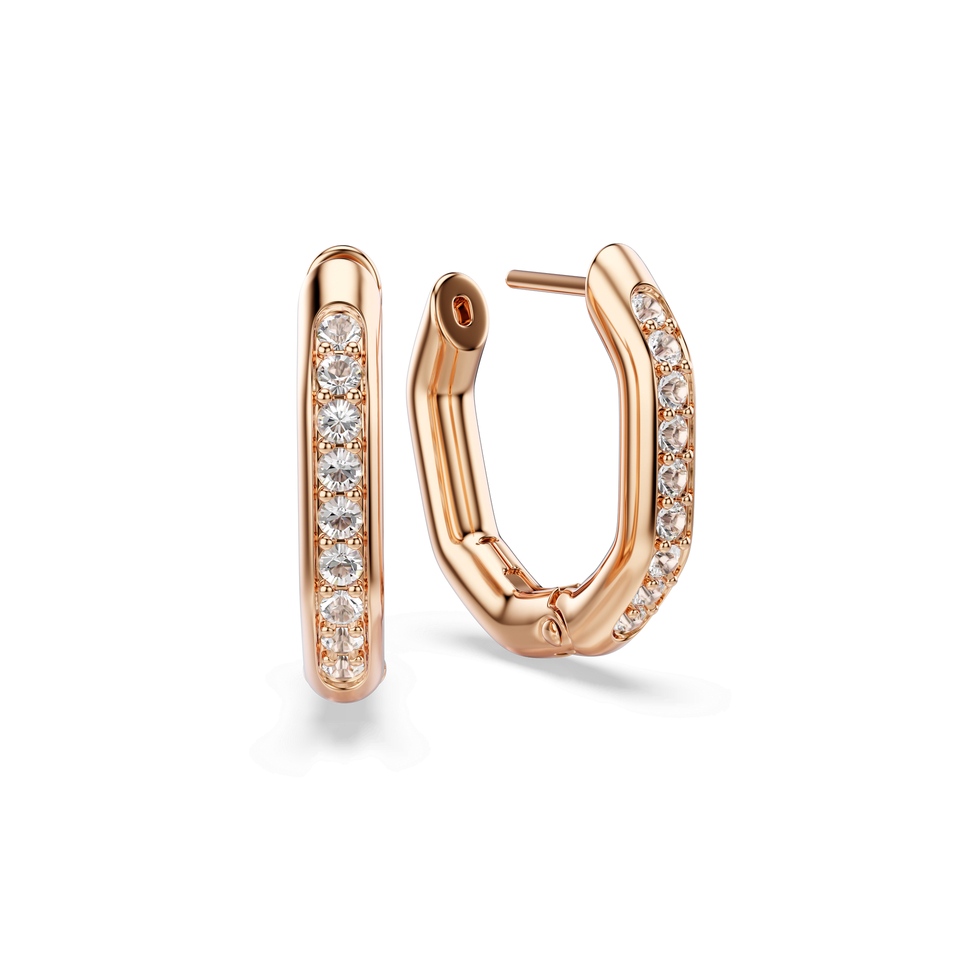 Dextera hoop earrings, Octagon shape, Round cut, Small, White, Rose gold-tone plated 5743798