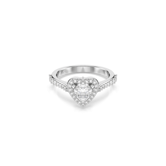 Una Angelic motif ring, Mixed cuts, Heart, White, Rhodium plated 5744047