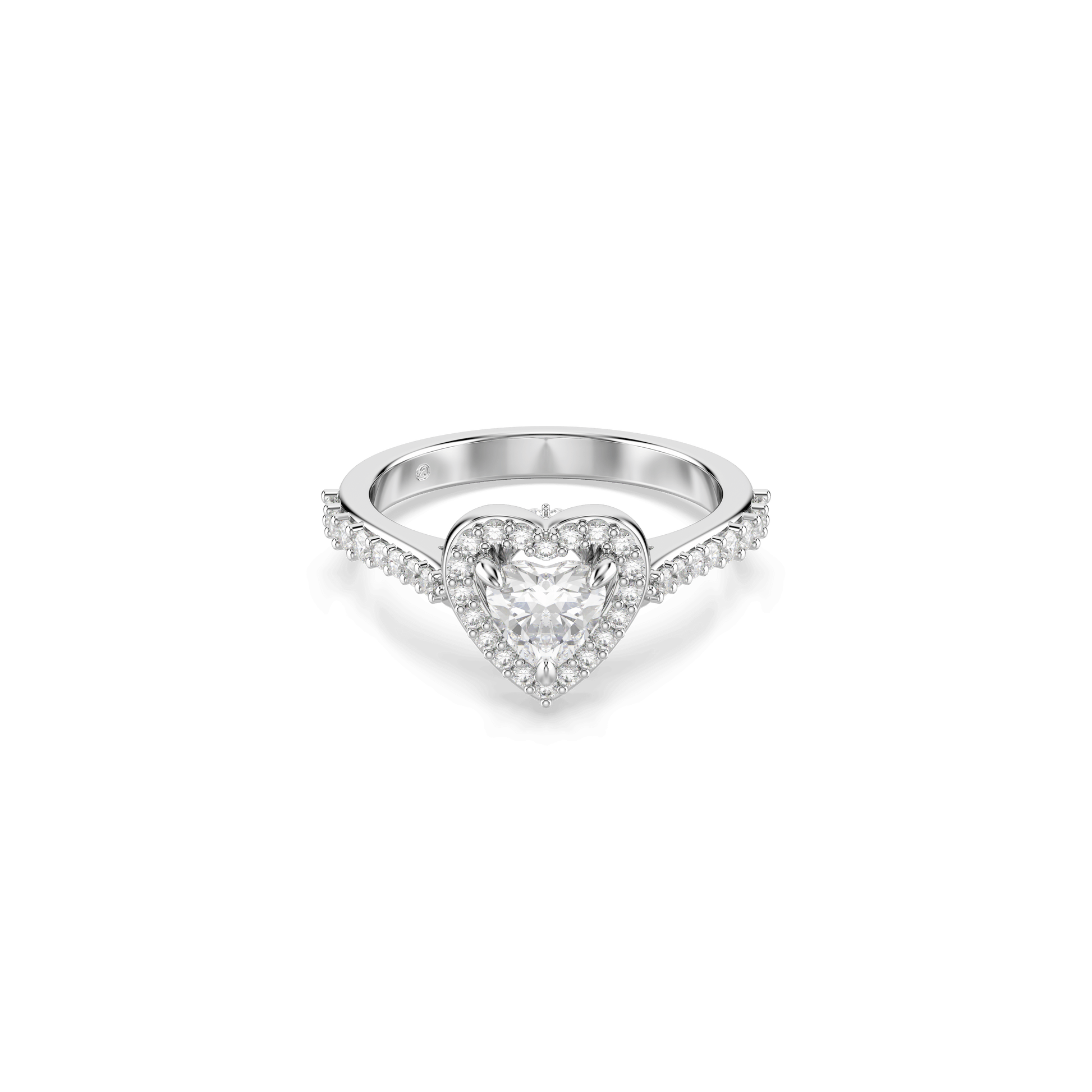 Una Angelic motif ring, Mixed cuts, Heart, White, Rhodium plated 5744049