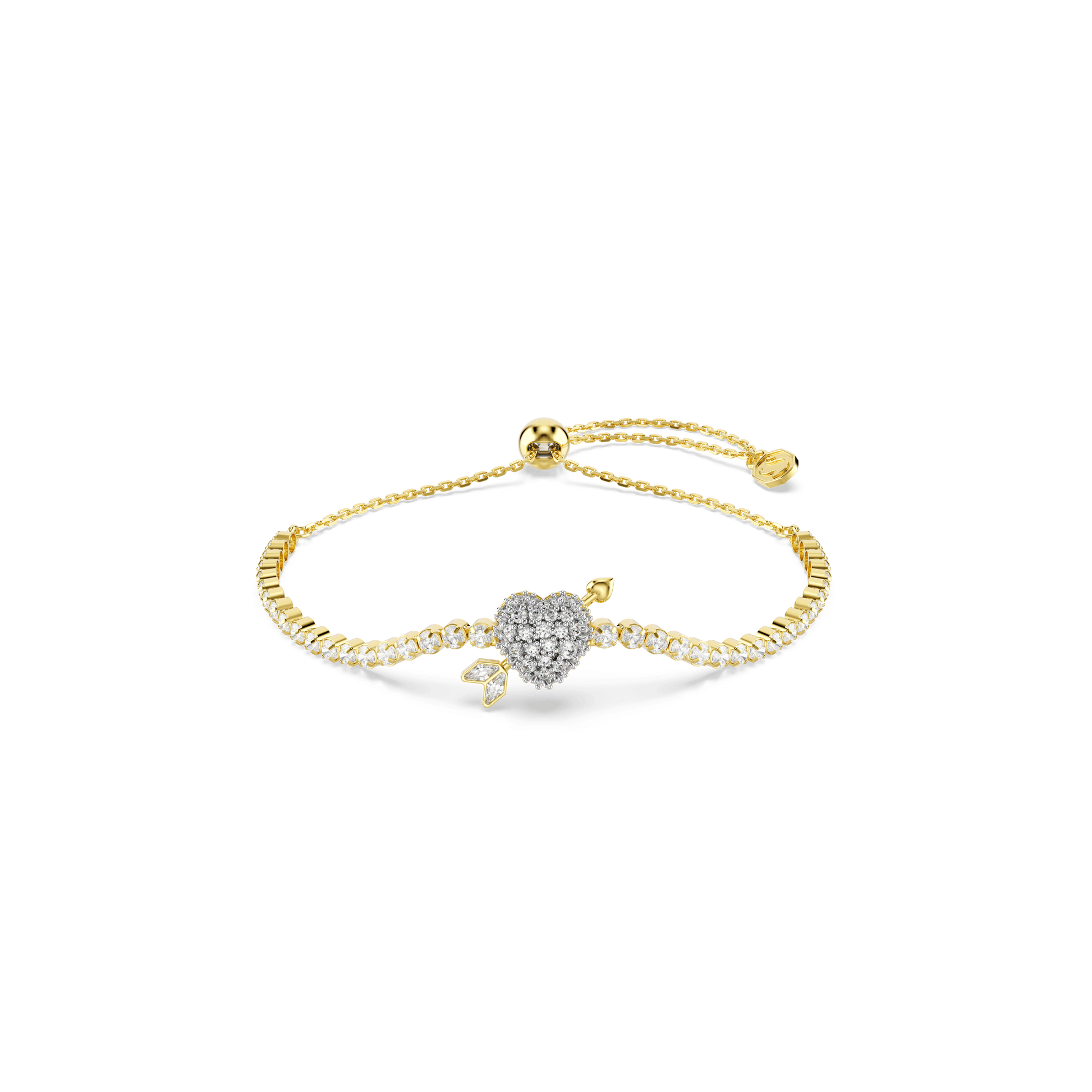 Idyllia bracelet, Mixed cuts, Heart with arrow, White, Gold-tone plated 5744061