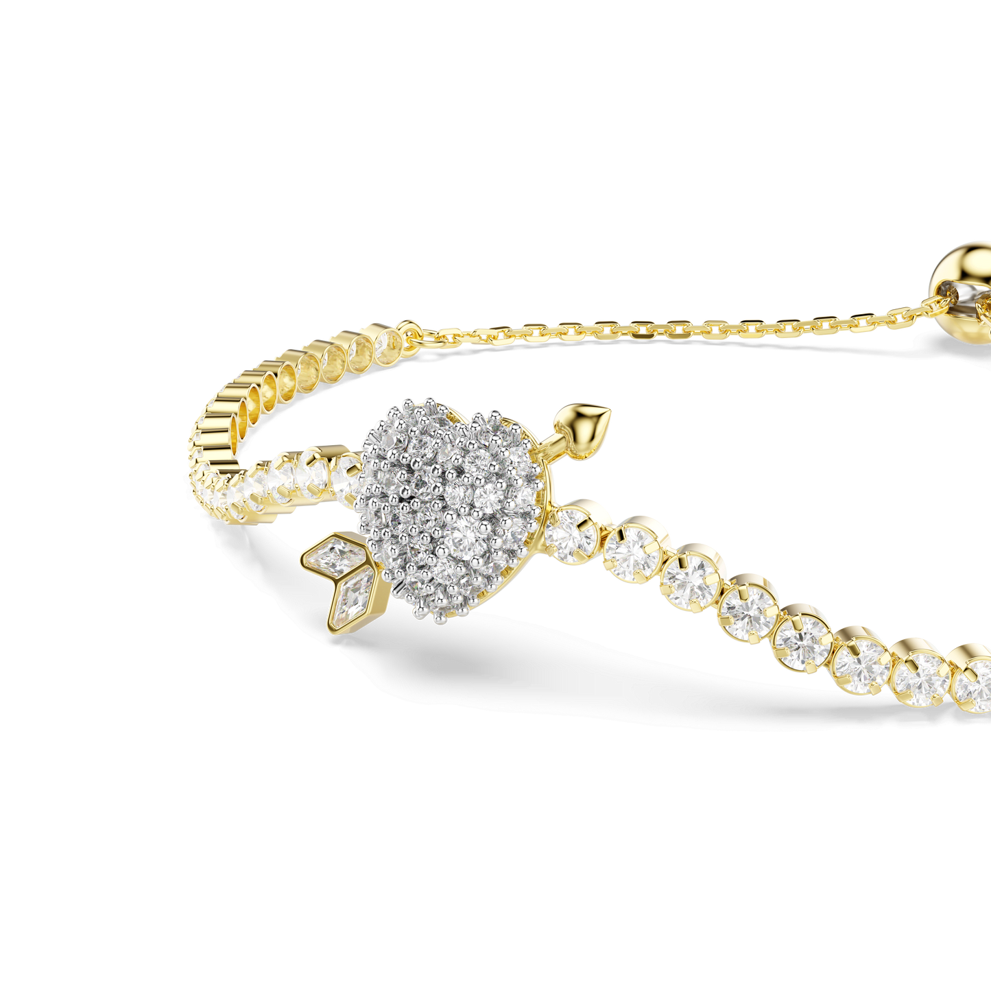Idyllia bracelet, Mixed cuts, Heart with arrow, White, Gold-tone plated 5744061