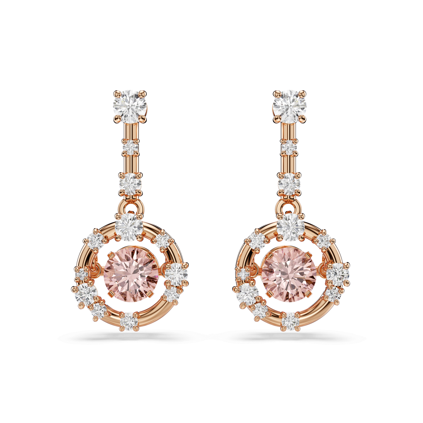 Constella drop earrings, Round cut, Dancing stone, Pink, Rose gold-tone plated 5744239