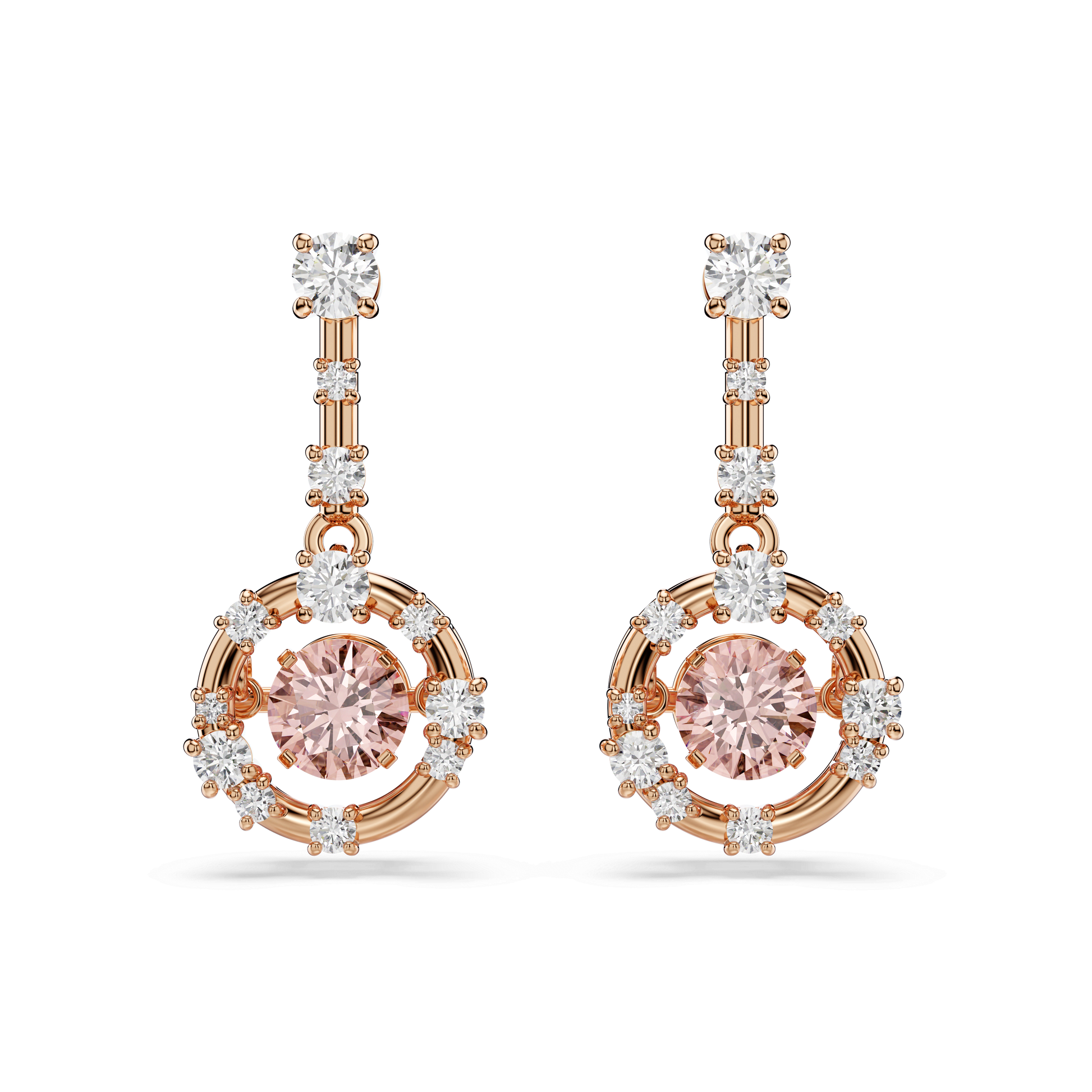 Constella drop earrings, Round cut, Dancing stone, Pink, Rose gold-tone plated 5744239