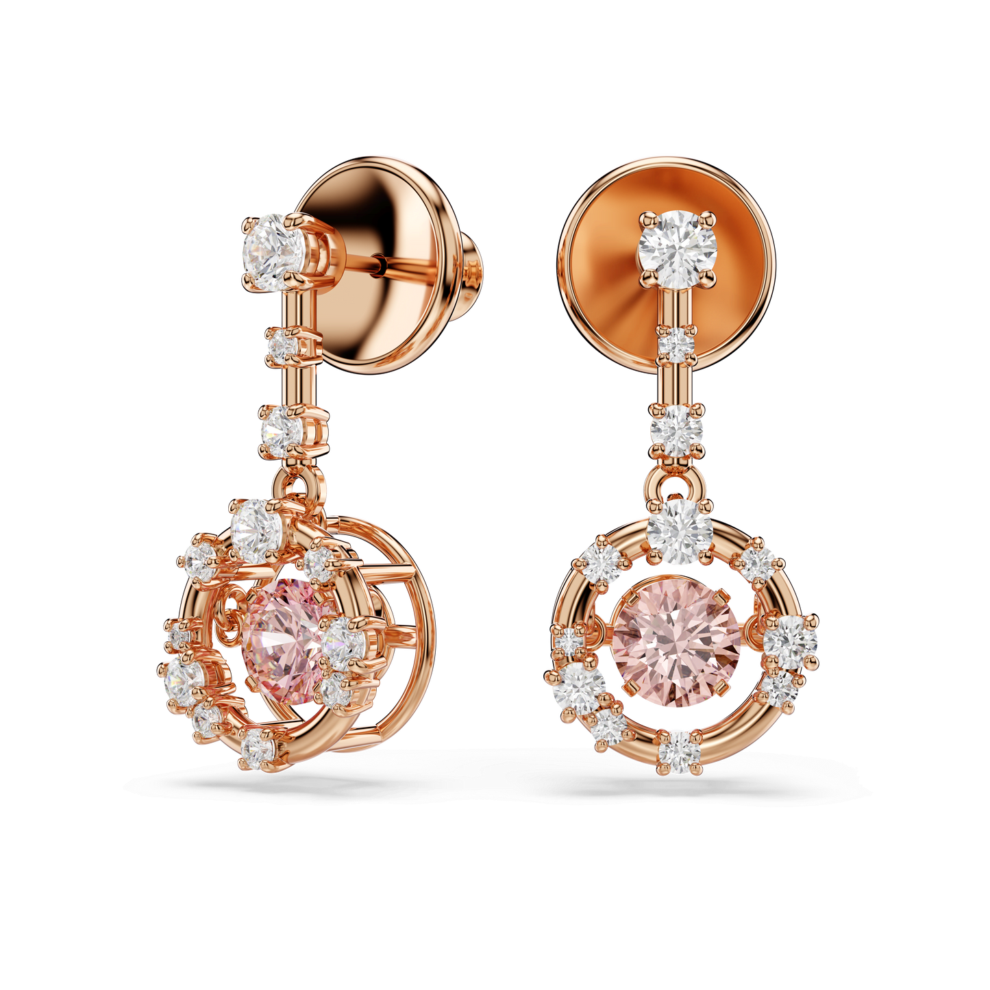 Constella drop earrings, Round cut, Dancing stone, Pink, Rose gold-tone plated 5744239