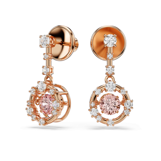 Constella drop earrings, Round cut, Dancing stone, Pink, Rose gold-tone plated 5744239