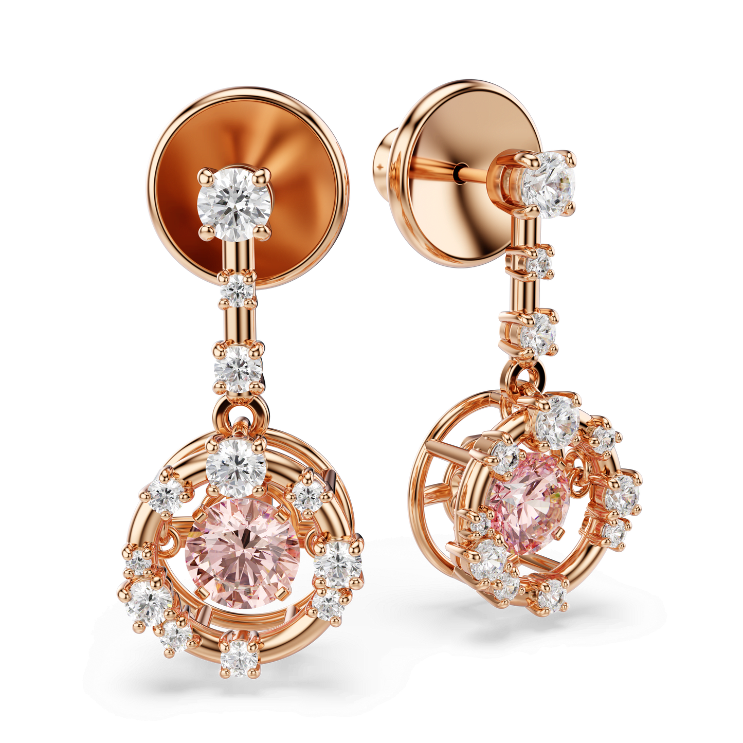 Constella drop earrings, Round cut, Dancing stone, Pink, Rose gold-tone plated 5744239
