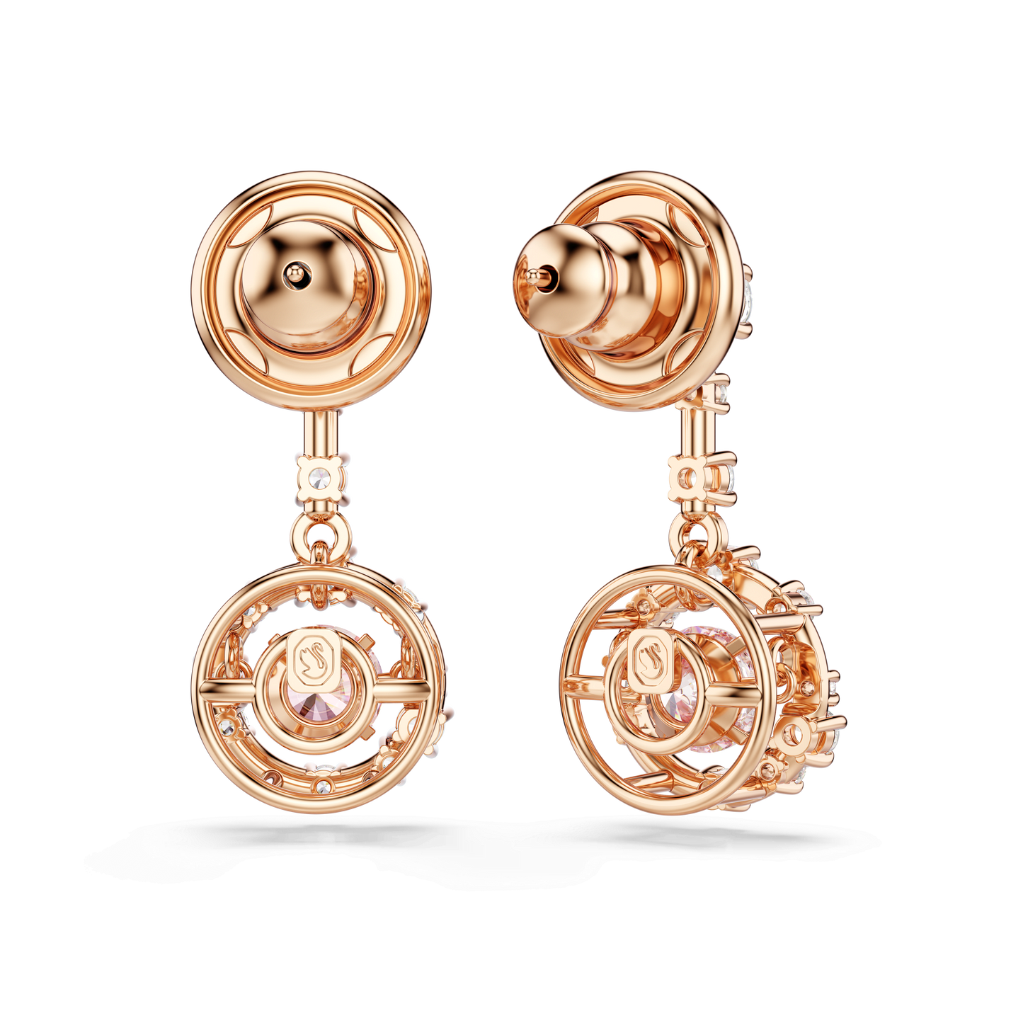 Constella drop earrings, Round cut, Dancing stone, Pink, Rose gold-tone plated 5744239
