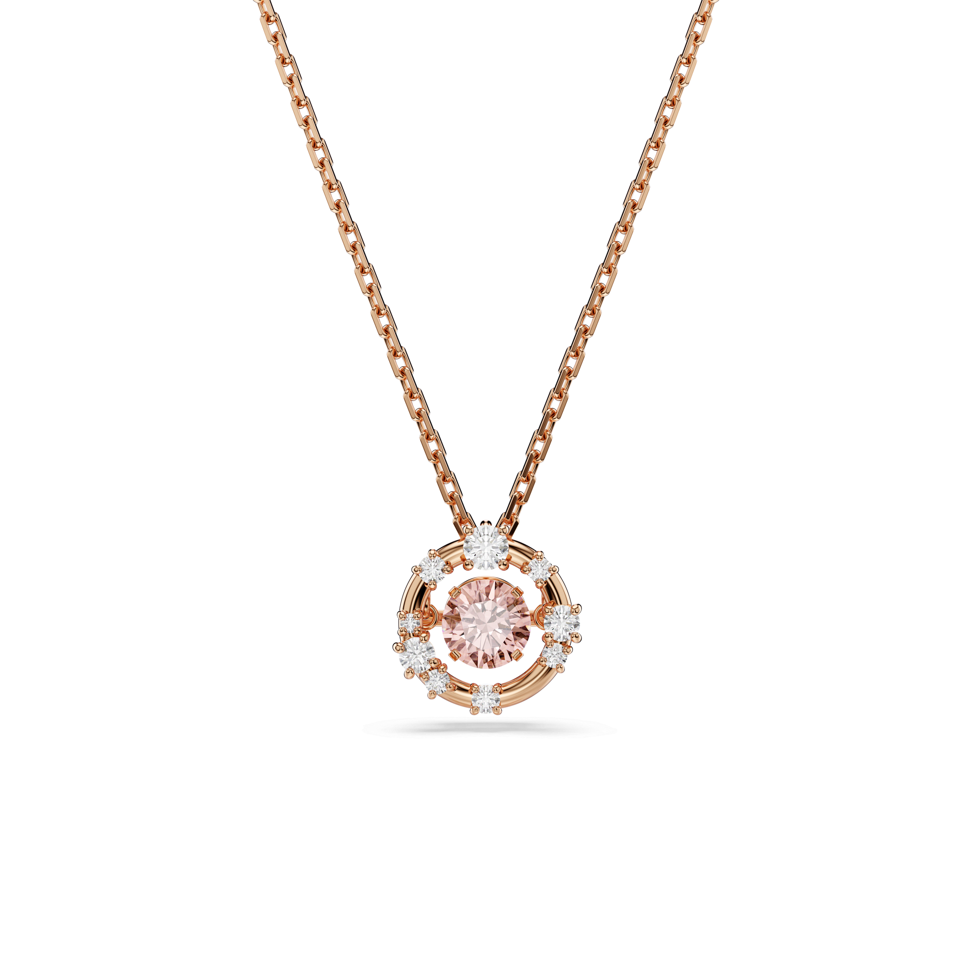 Constella pendant, Round cut, Dancing stone, Pink, Rose gold-tone plated 5744244