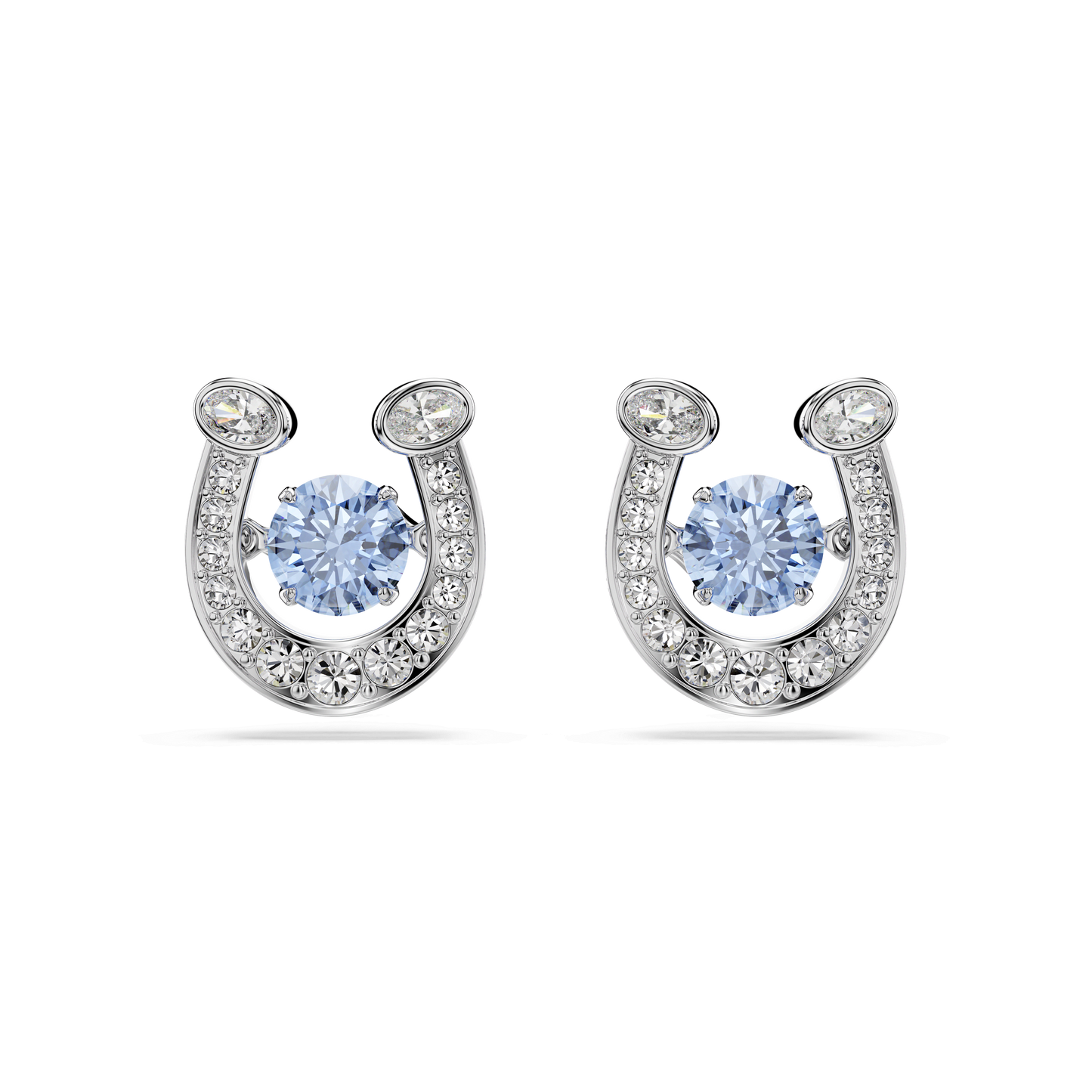 Symbolica stud earrings, Round cut, Pavé, Horse shoe, Blue, Rhodium plated 5746563