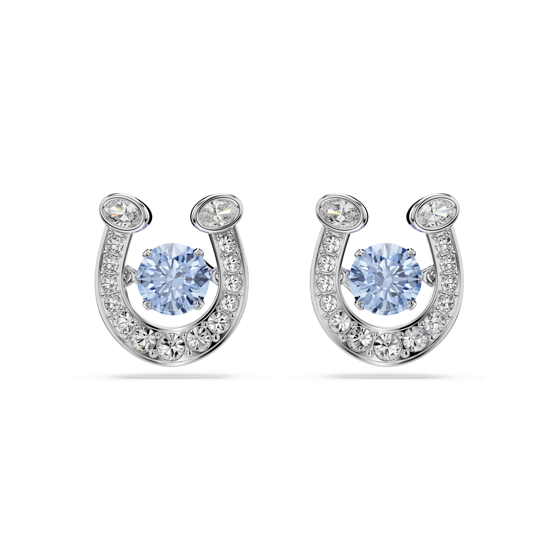Symbolica stud earrings, Round cut, Pavé, Horse shoe, Blue, Rhodium plated 5746563