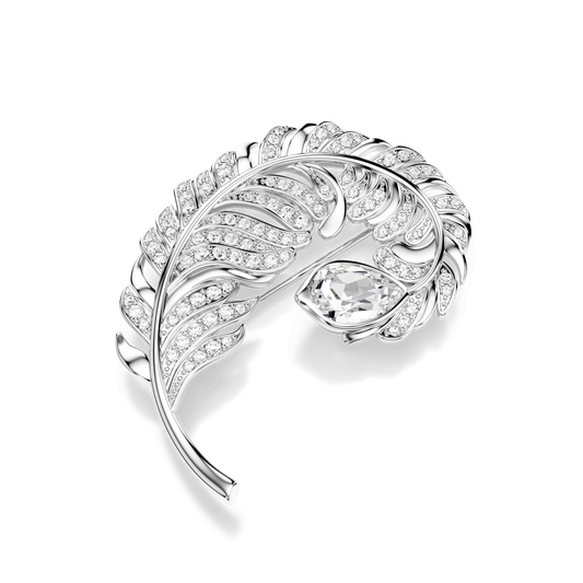 Idyllia brooch, Mixed cuts, Feather, Rhodium plated 5747549