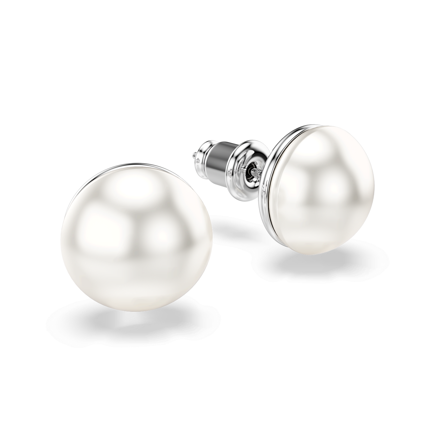Matrix stud earrings, Crystal pearl, White, Rhodium plated 5747752