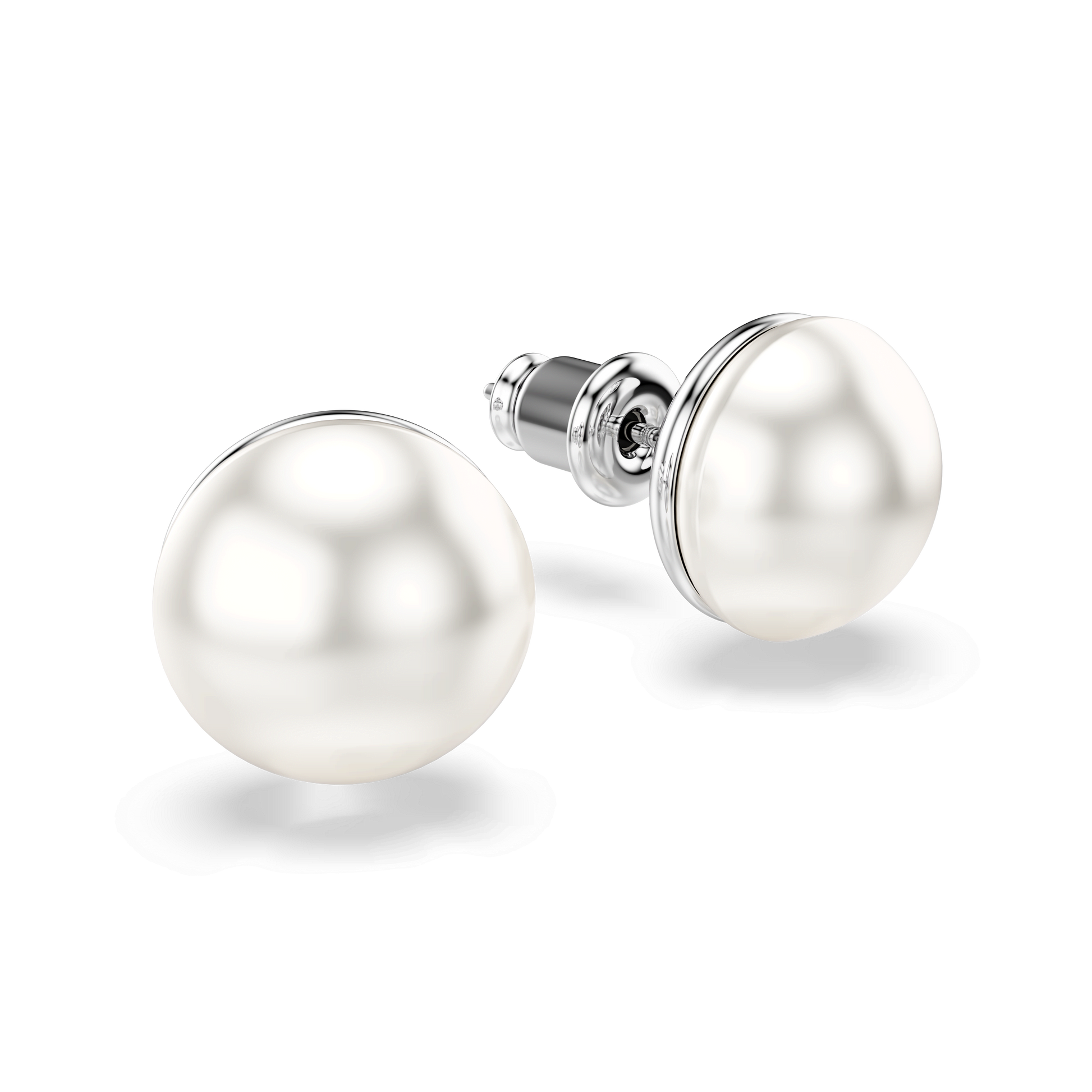 Matrix stud earrings, Crystal pearl, White, Rhodium plated 5747752