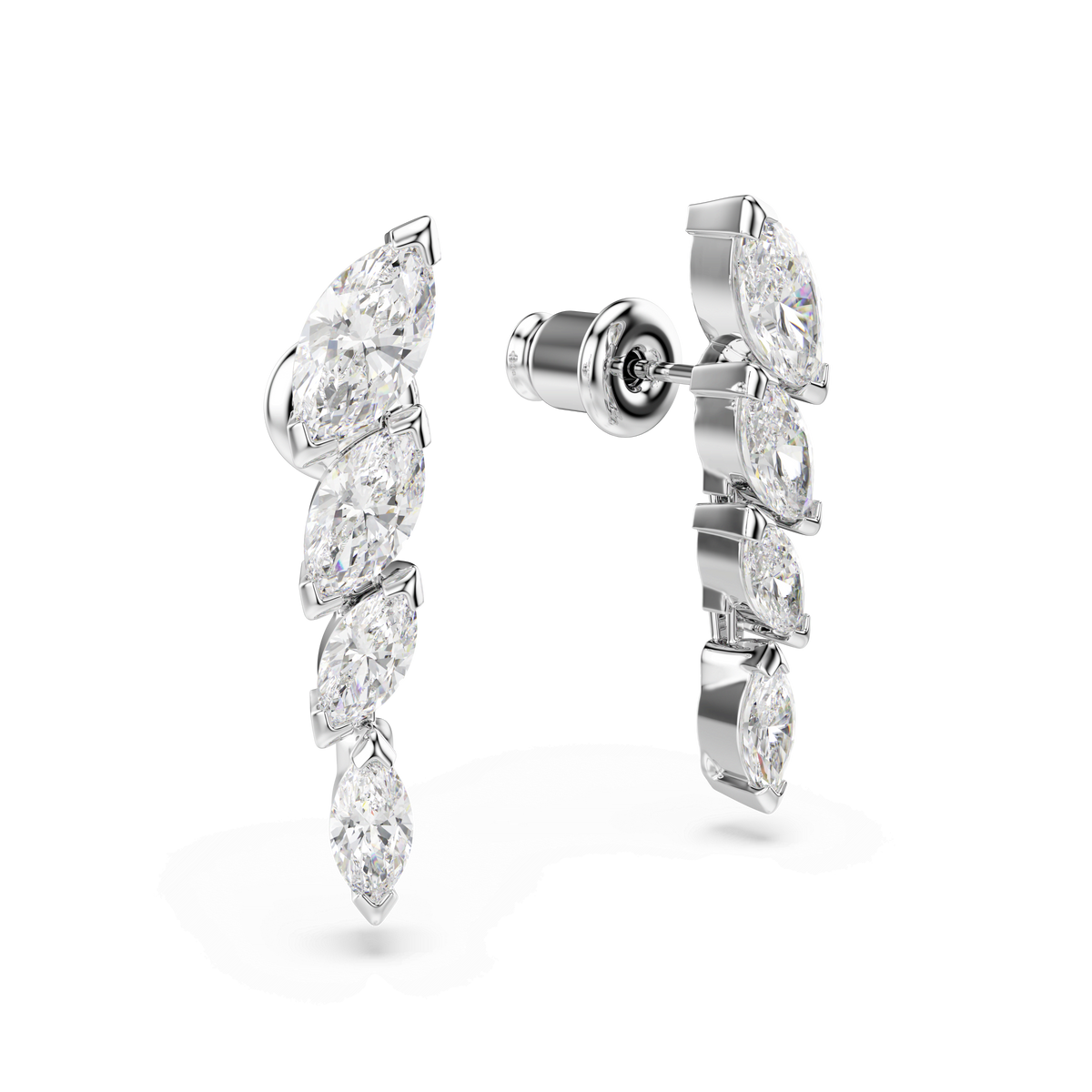 Mesmera earrings, Marquise cut, White, Rhodium plated