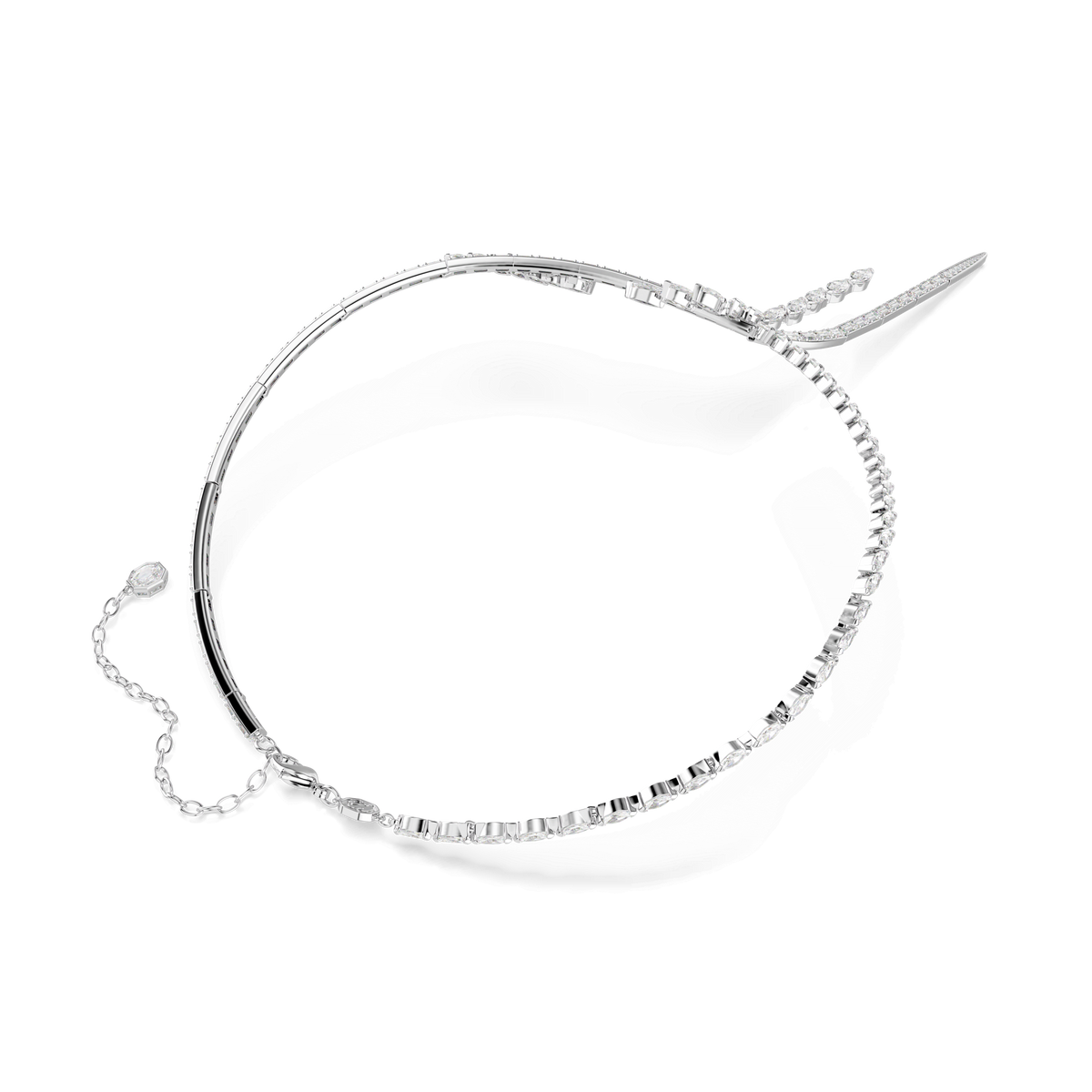 Mesmera Y necklace, Mixed cuts, White, Rhodium plated