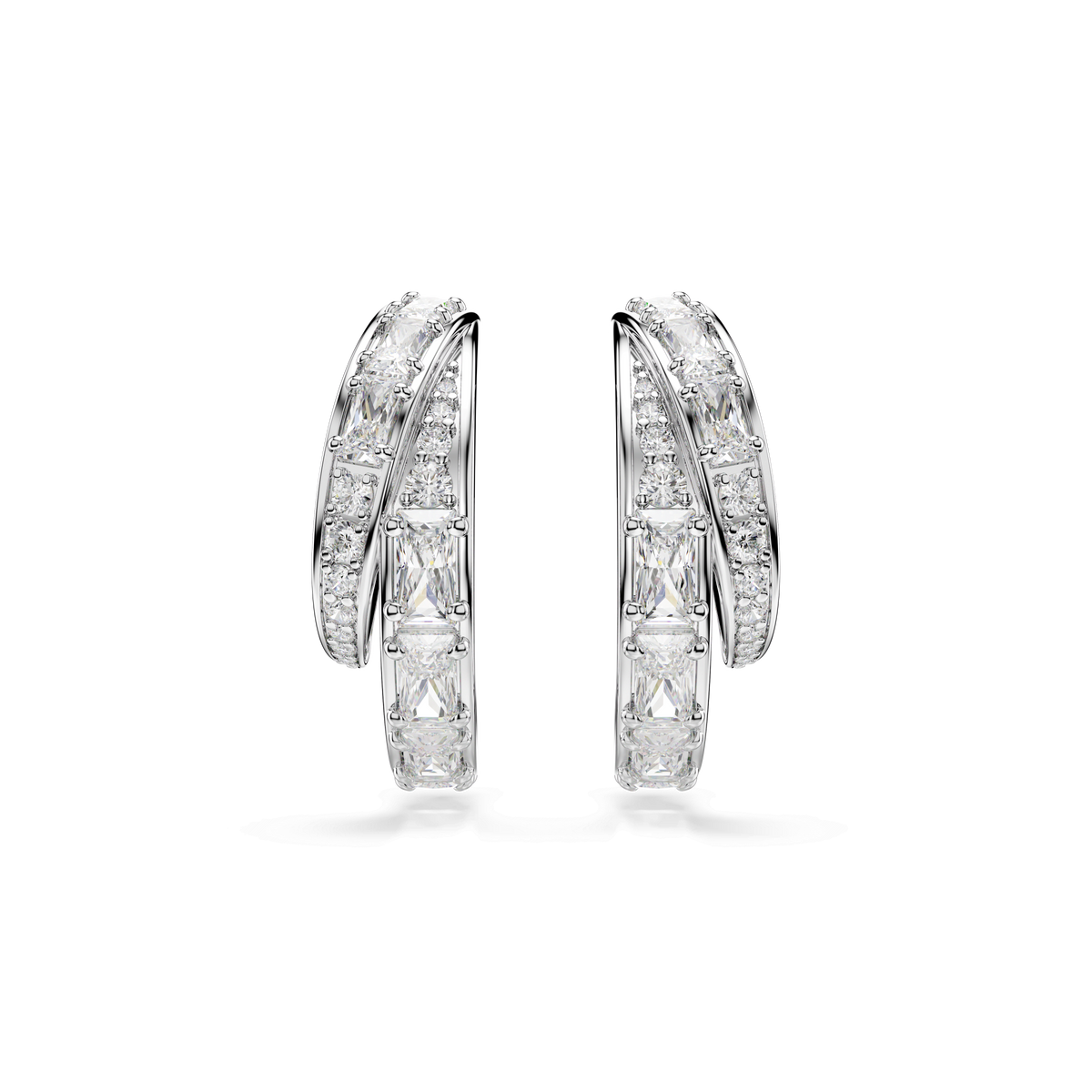 Vienna hoop earrings, Mixed cuts, White, Rhodium plated