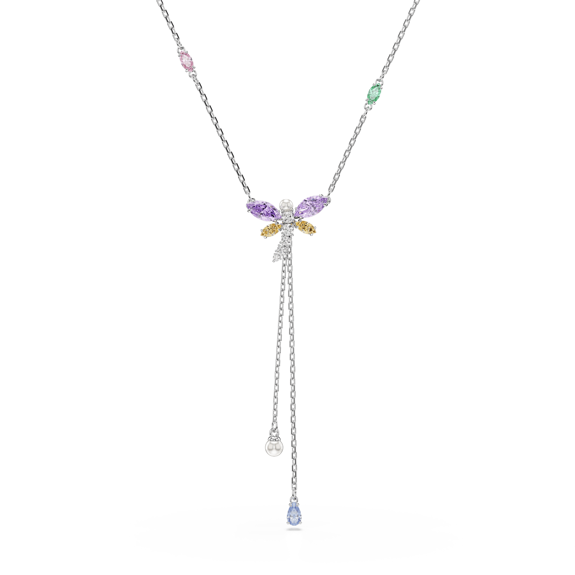 Ariana Grande x Swarovski Y necklace, Mixed cuts, Dragonfly, Multicolored, Rhodium plated 5749183