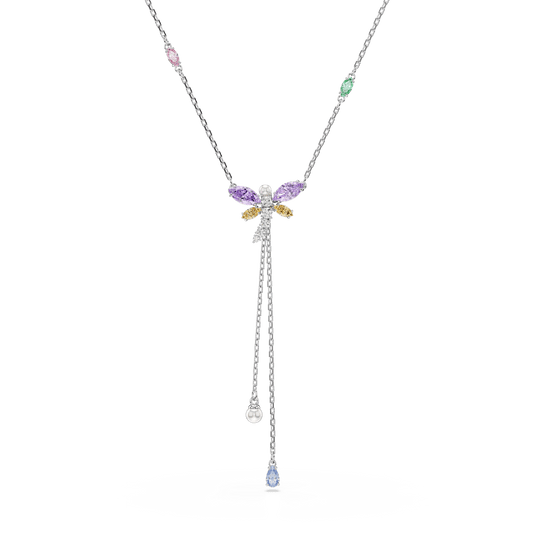 Ariana Grande x Swarovski Y necklace, Mixed cuts, Dragonfly, Multicolored, Rhodium plated 5749183