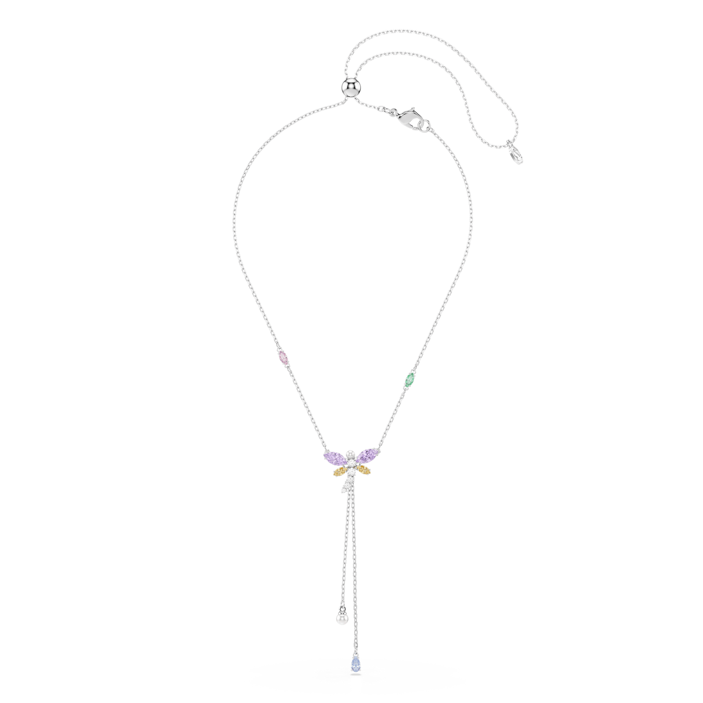 Ariana Grande x Swarovski Y necklace, Mixed cuts, Dragonfly, Multicolored, Rhodium plated 5749183