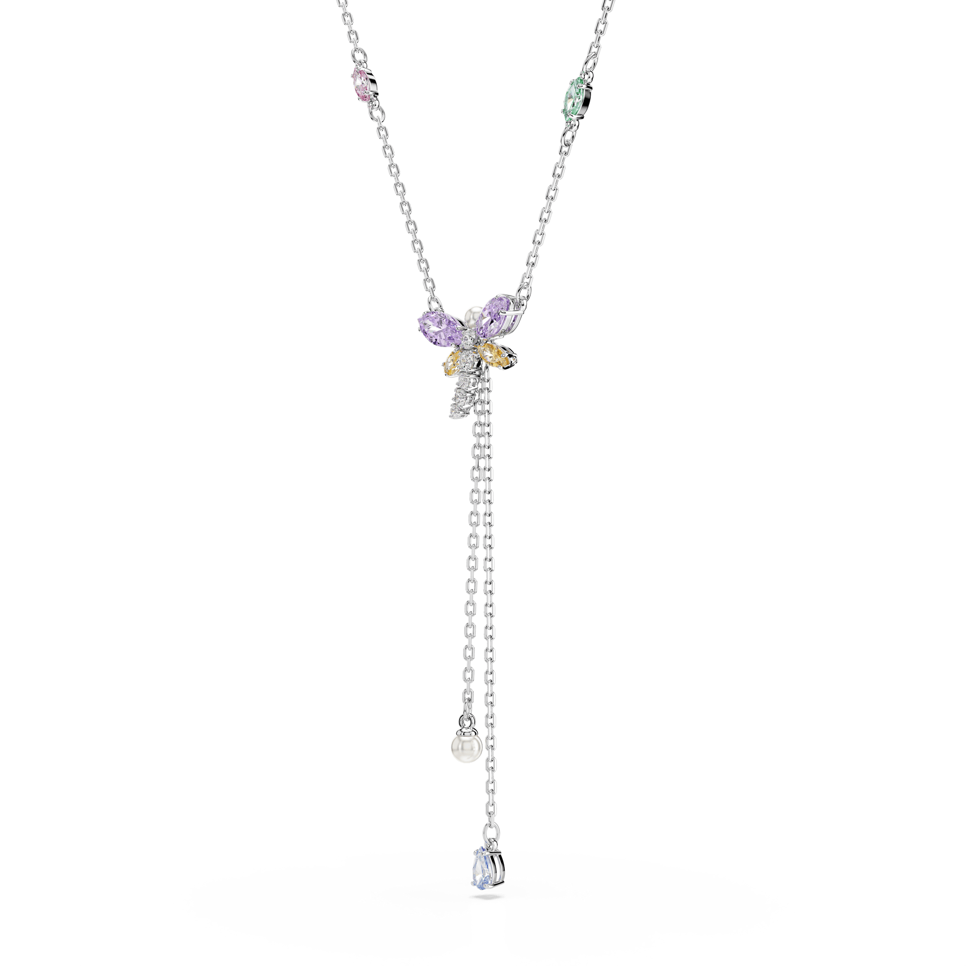 Ariana Grande x Swarovski Y necklace, Mixed cuts, Dragonfly, Multicolored, Rhodium plated 5749183