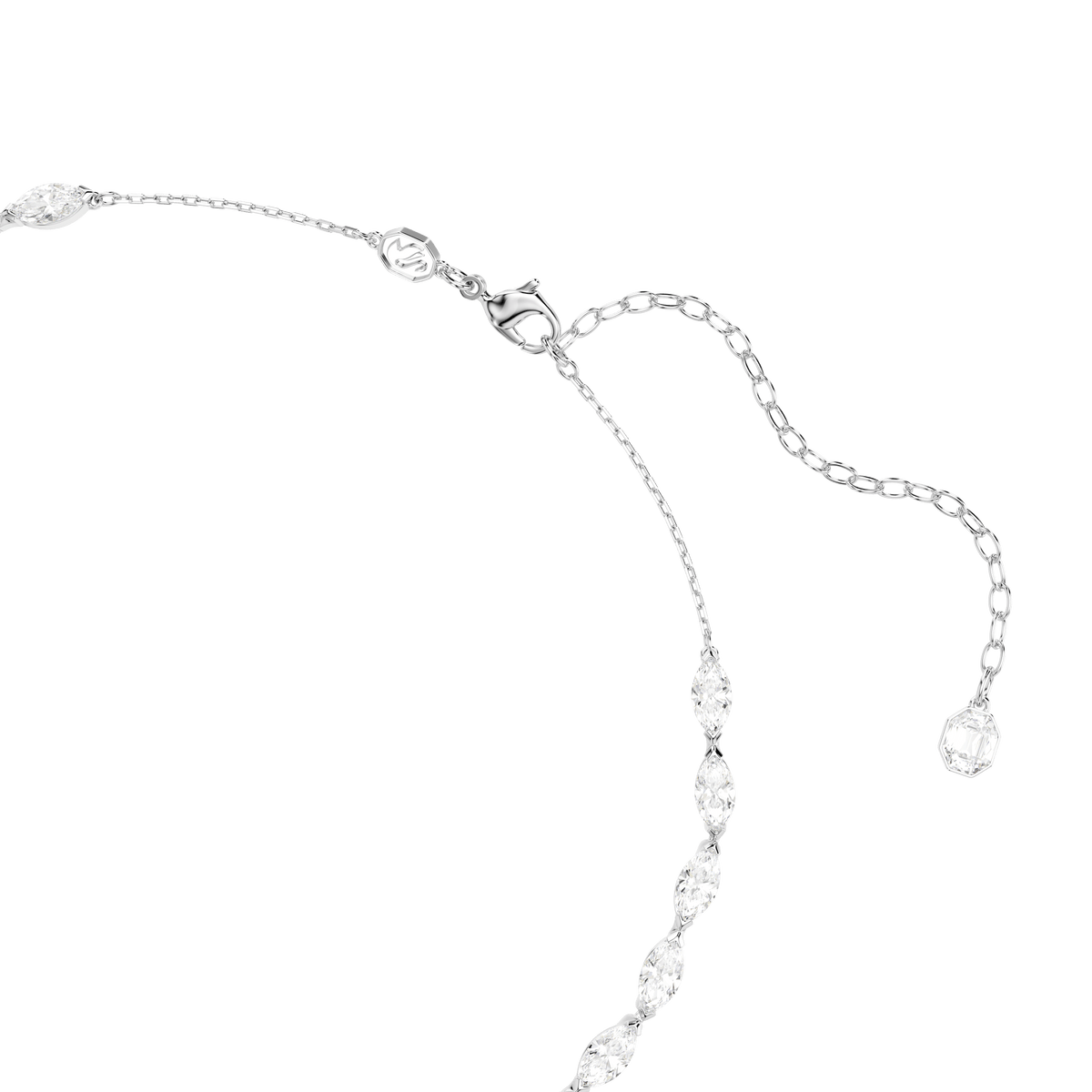 Vienna Y necklace, Mixed cuts, Feather, White, Rhodium plated