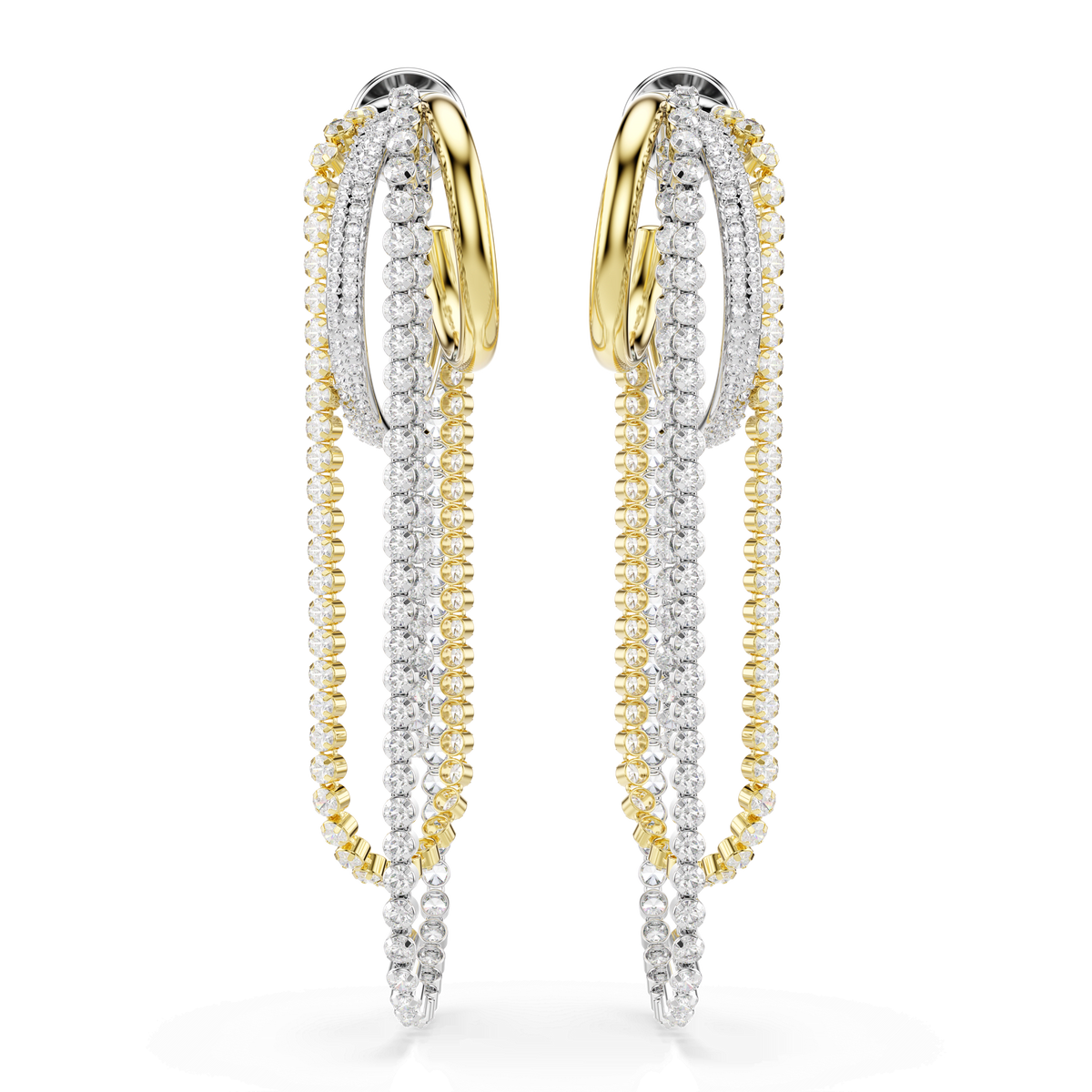 Hyperbola earrings, Layered, Round cut, White, Mixed metal finish