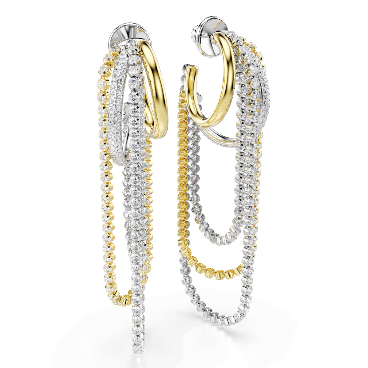 Hyperbola earrings, Layered, Round cut, White, Mixed metal finish