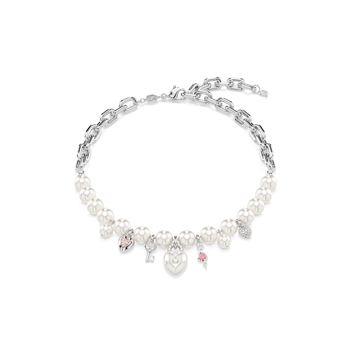 Idyllia necklace, Crystal pearl, Mixed cuts, White, Rhodium plated