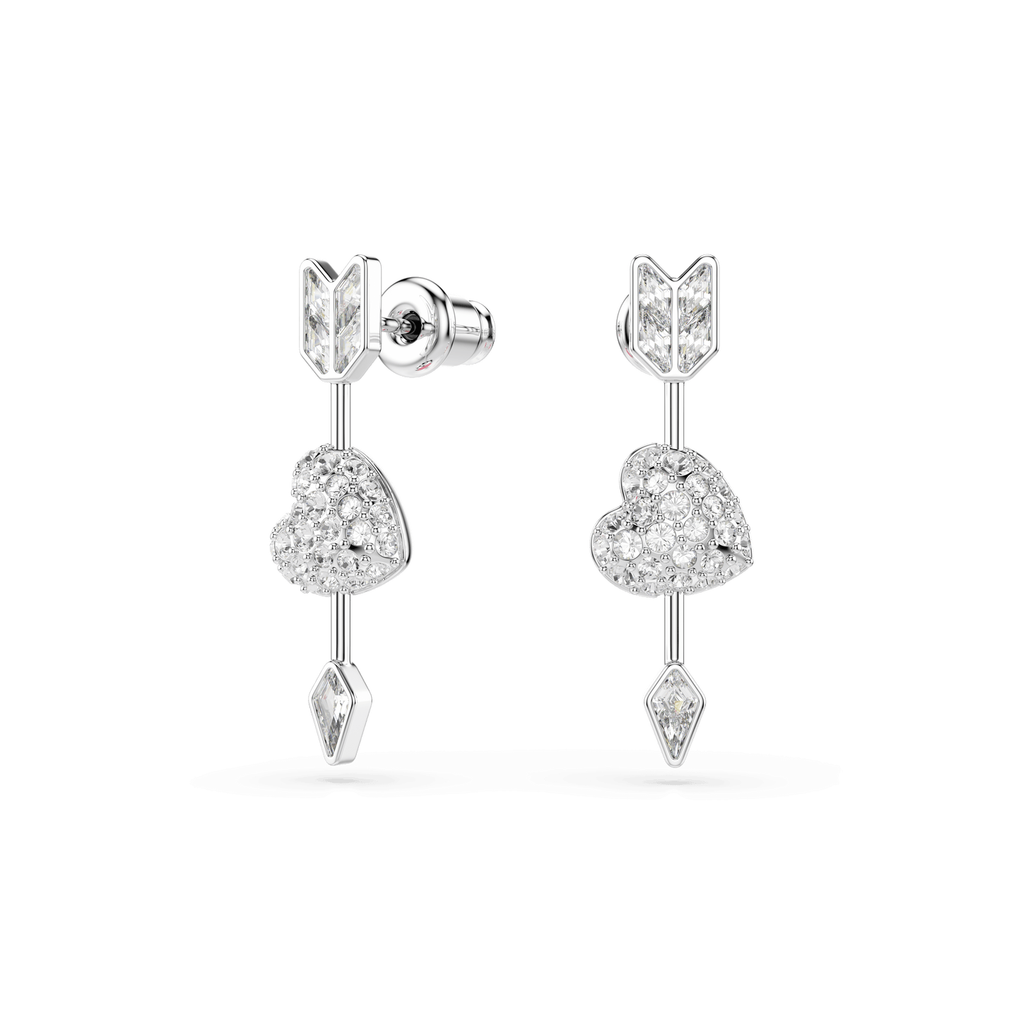 Idyllia drop earrings, Mixed cuts, Heart with arrow, White, Rhodium plated 5749602