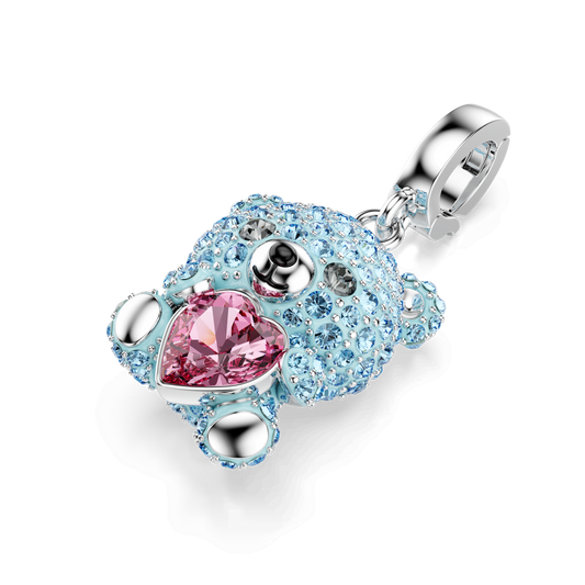 Idyllia charm, Mixed cuts, Teddy, Blue, Rhodium plated