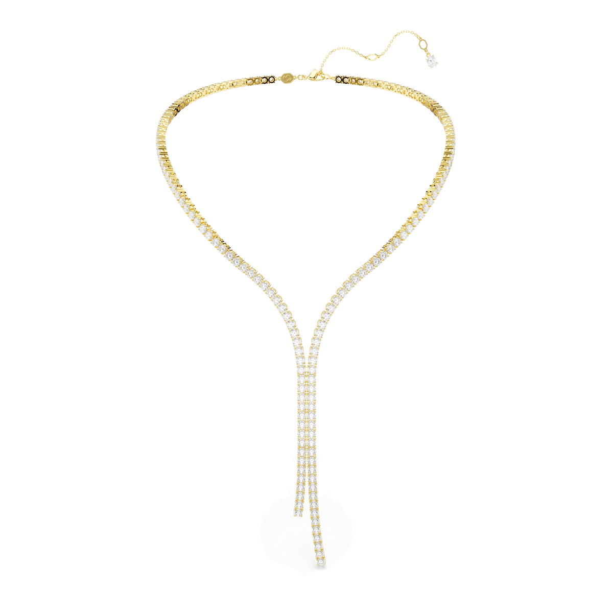 Matrix Y necklace, Round cut, White, 18K gold finish