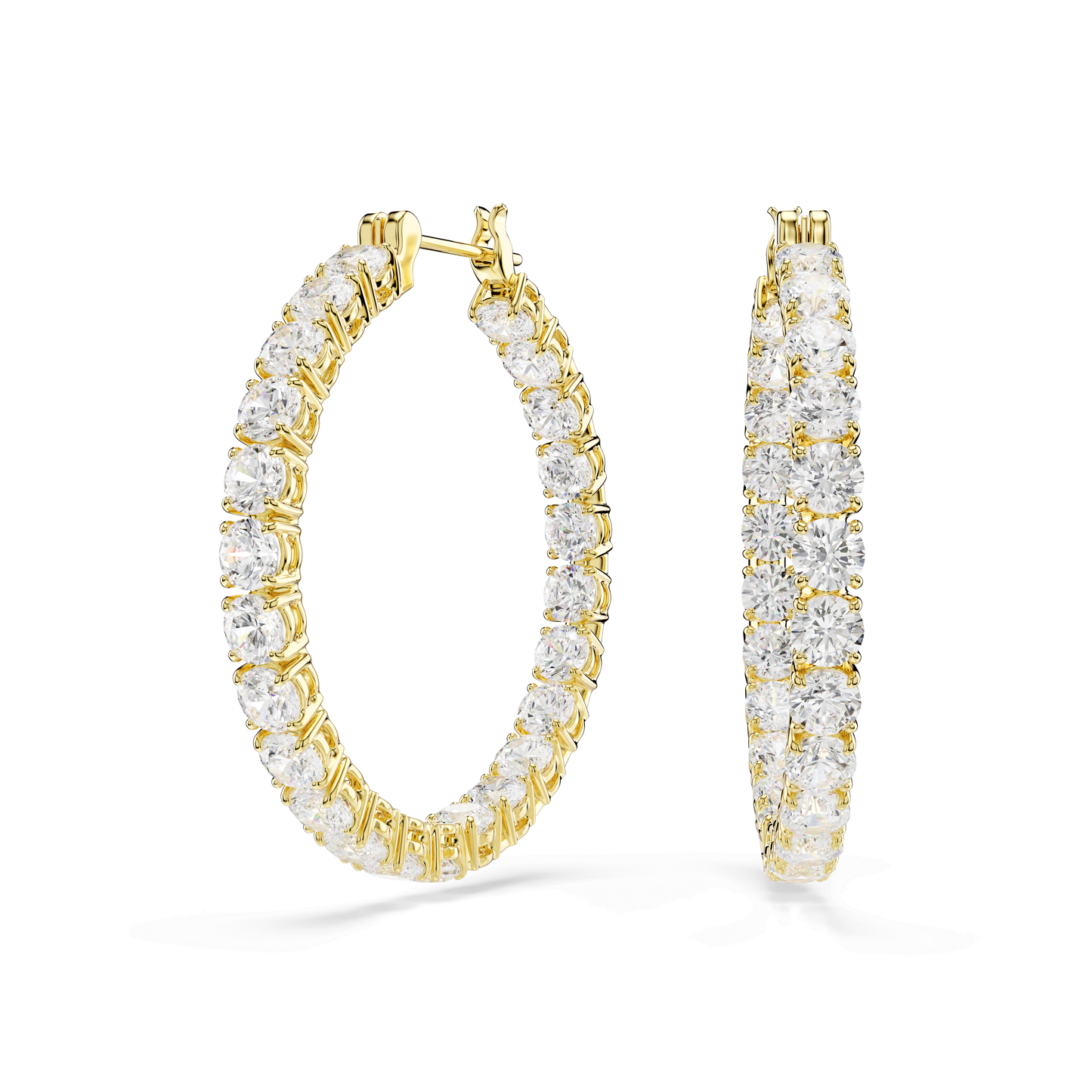 Matrix hoop earrings, Round cut, White, Gold-tone plated 5750620