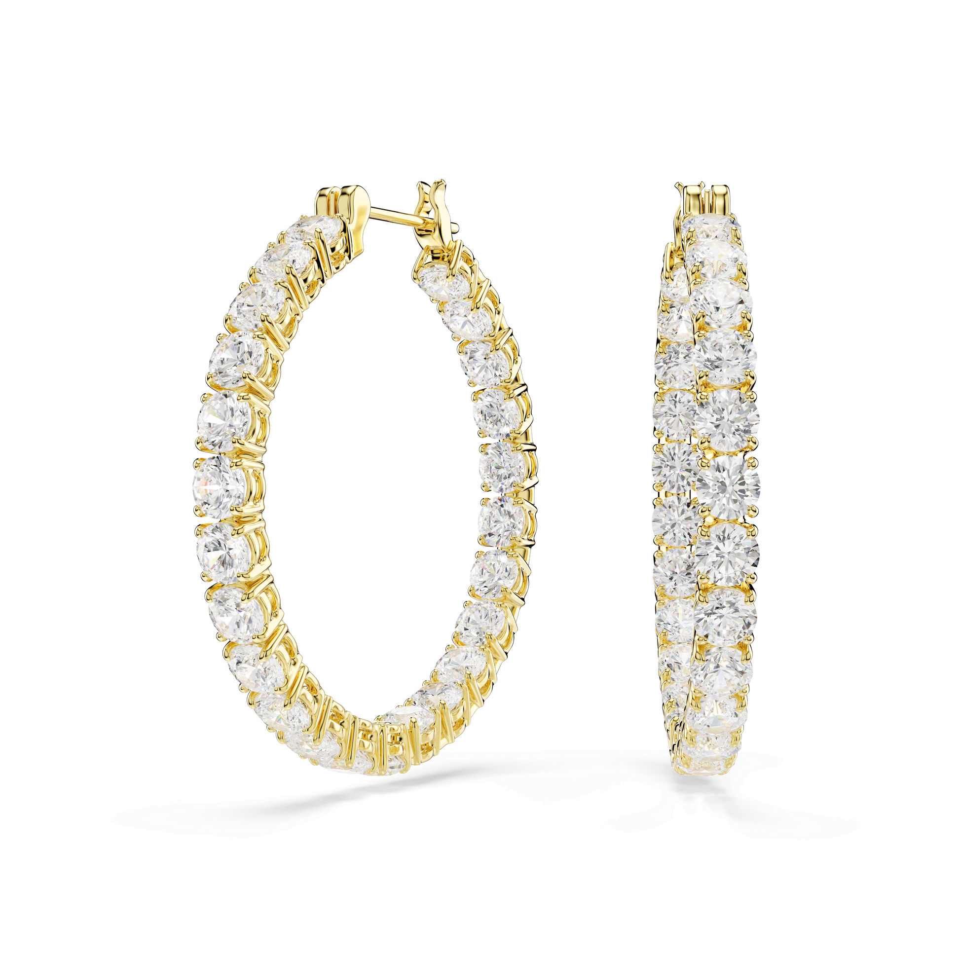 Matrix hoop earrings, Round cut, White, Gold-tone plated 5750620