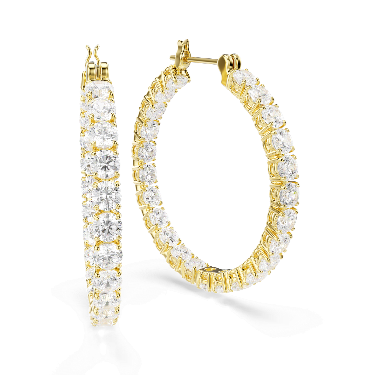 Matrix hoop earrings, Round cut, White, Gold-tone plated 5750620