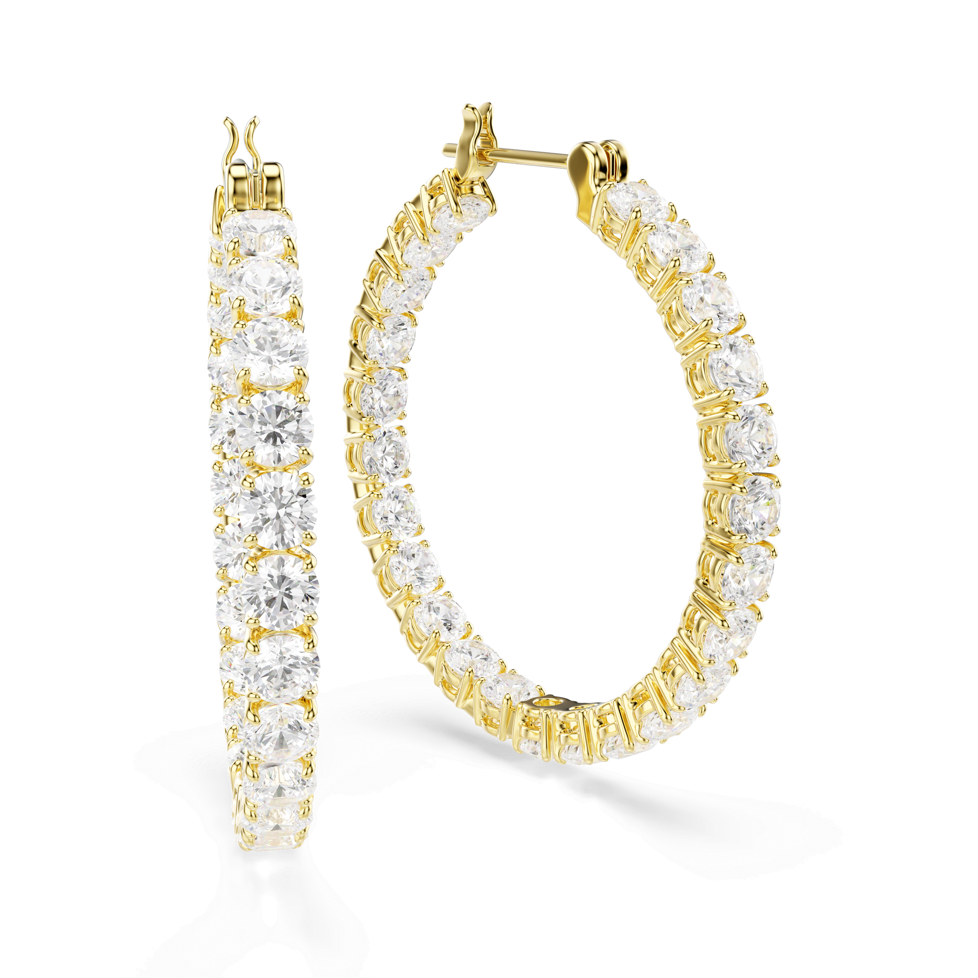 Matrix hoop earrings, Round cut, White, Gold-tone plated 5750620