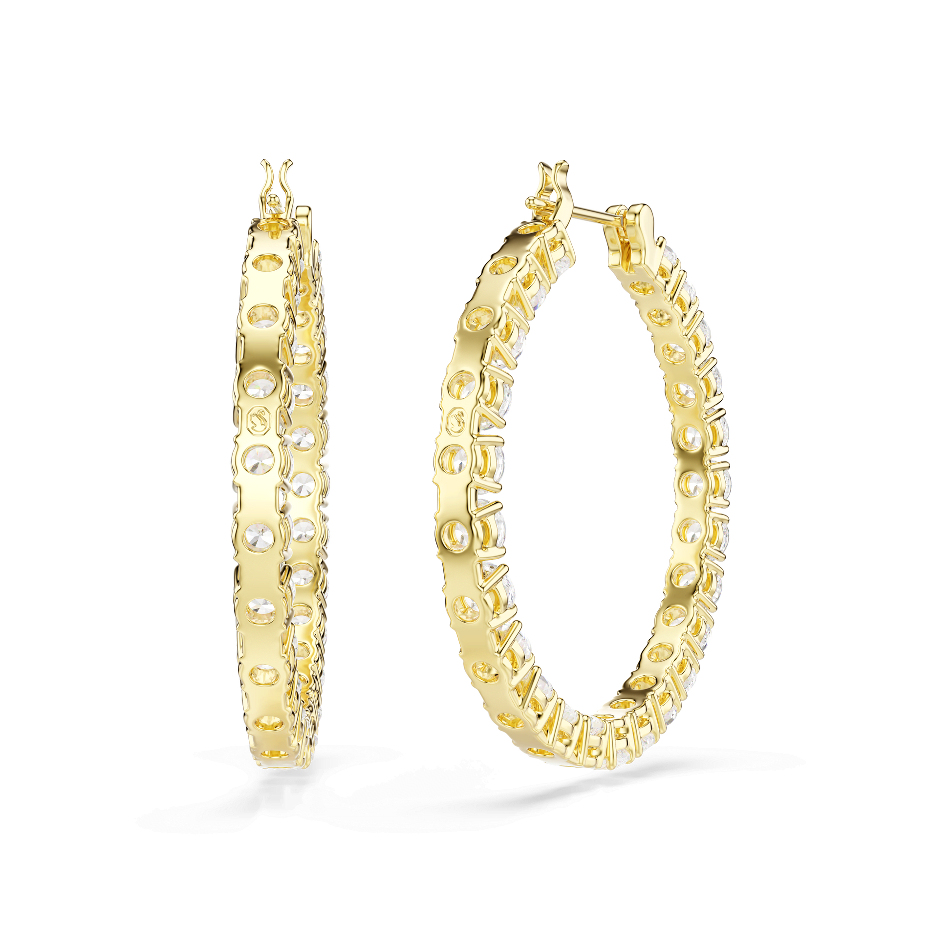 Matrix hoop earrings, Round cut, White, Gold-tone plated 5750620