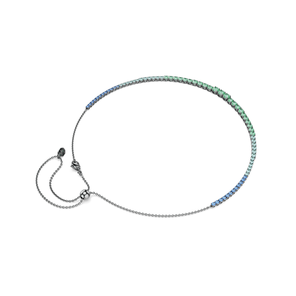 Matrix necklace, Gradient of round cuts, Multicolored, Ruthenium plated