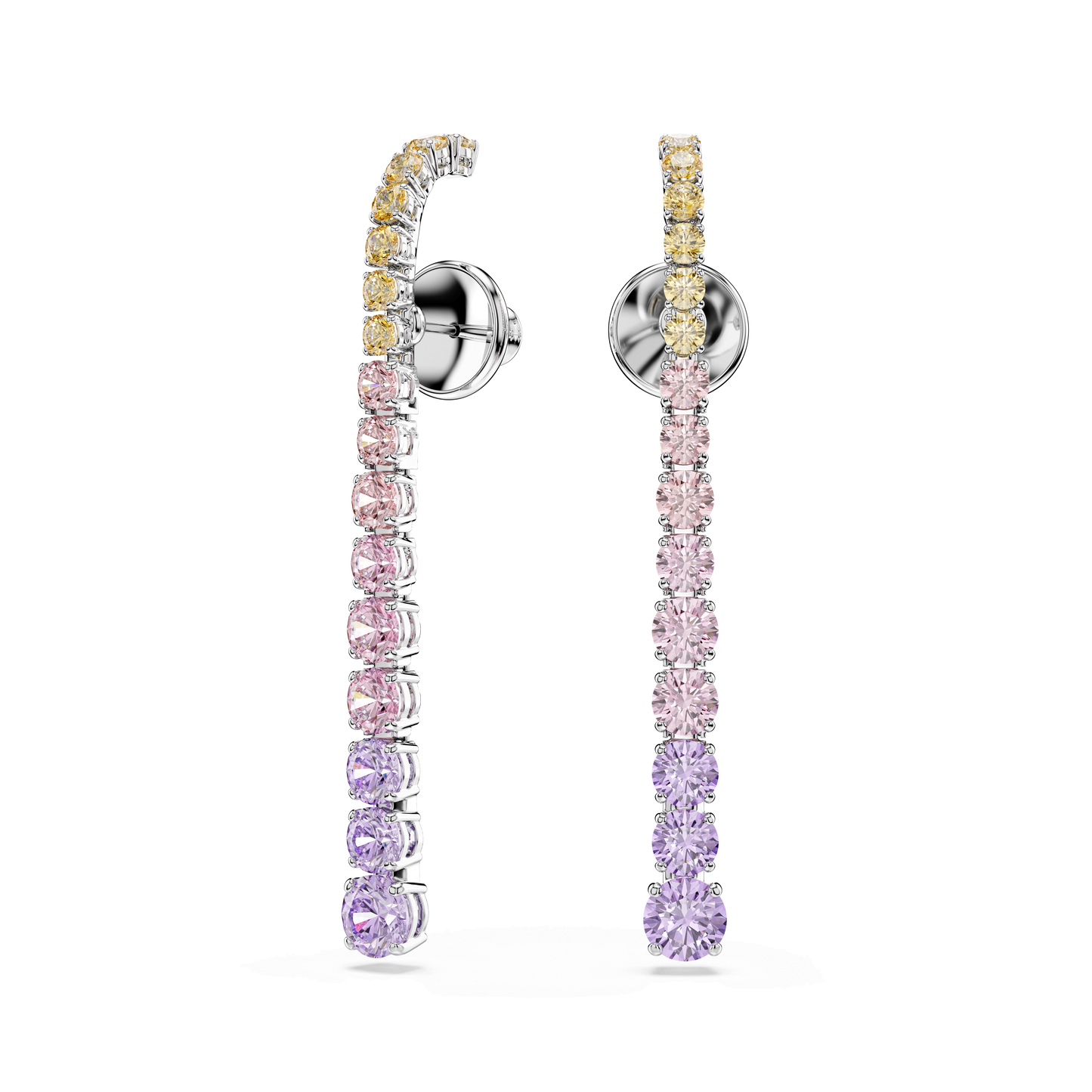 Matrix drop earrings, Gradient of round cuts, Multicolored, Rhodium plated 5751195