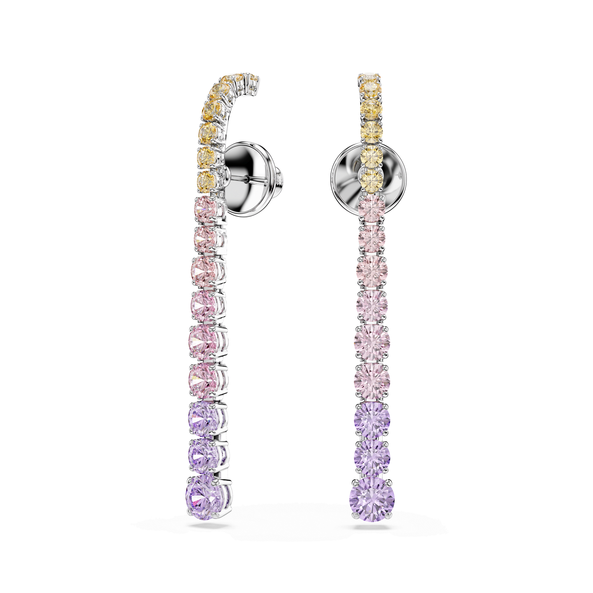 Matrix drop earrings, Gradient of round cuts, Multicolored, Rhodium plated 5751195